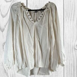 AERIE Cream V-Neck Moto boho Blouse Coastal Beach Lightweight size Large